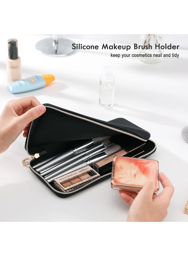 FVION Makeup Bag for Travel, Large Silicone Cosmetic Bag, Make Up Brushes Holder Case, Portable Makeup Organiser for Women Girls (Black) - Image 4