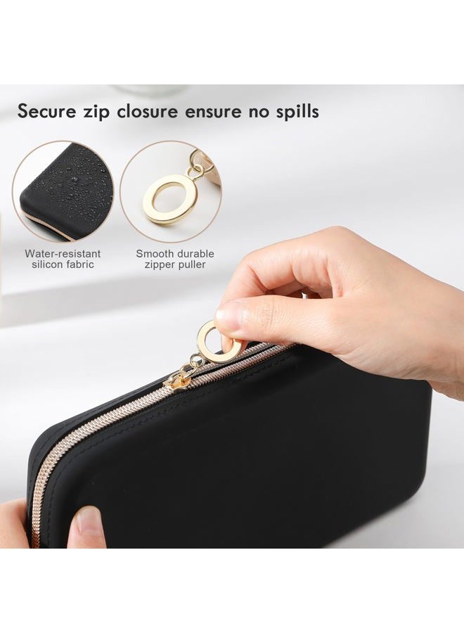 FVION Makeup Bag for Travel, Large Silicone Cosmetic Bag, Make Up Brushes Holder Case, Portable Makeup Organiser for Women Girls (Black) - Image 5