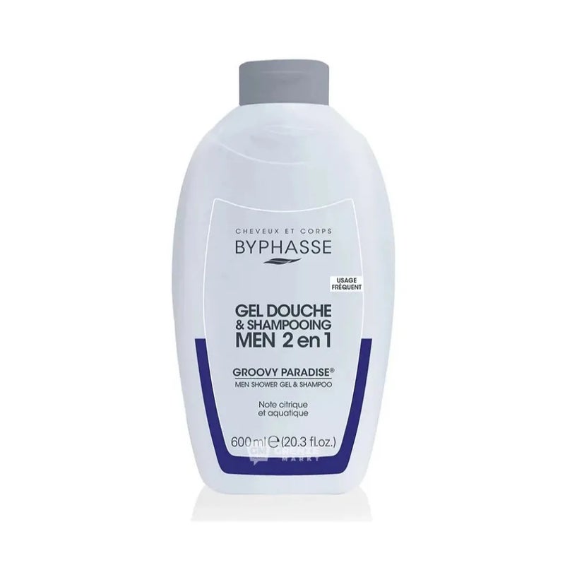 Byphasse Groovy Paradise 2 in 1 Mens Shower Gel And Shampoo With Citrus And Aquatic Note- 600ml