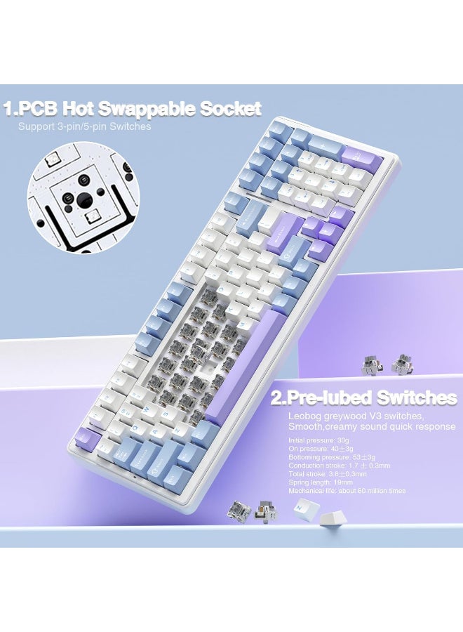 أولا AULA F99 Gaming Mechanical Keyboard – Tri-Mode Wireless, Hot-Swap, RGB (Purple & White) - Image 5