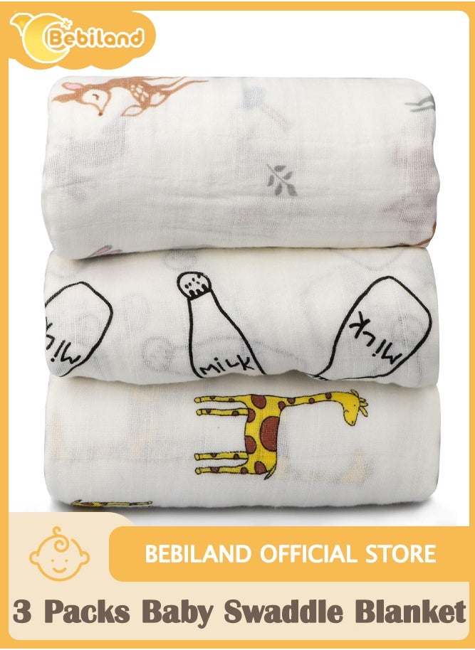 Bebiland 3 Packs Baby Swaddle Blanket,New Born Baby Clothes,Large Premium Knit Baby Burp Cloth Muslin Baby Blankets for Girls & Boys  - Image 1