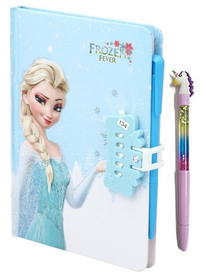 SHREE TECHNESH Freezing Angel Printed Design Secret Personal Lock Dairy With Sparkling Water Gel Pen (21 X 14 X 3 Cm), 80 Pages - Image 1