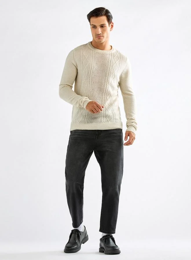 سبلاش فيڤ سويت شيرت بارز الملمس بياقة ضيّقة وأكمام طويلة