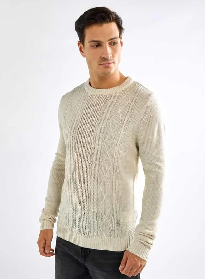Splash FAV Textured Sweatshirt with Long Sleeves and Crew Neck