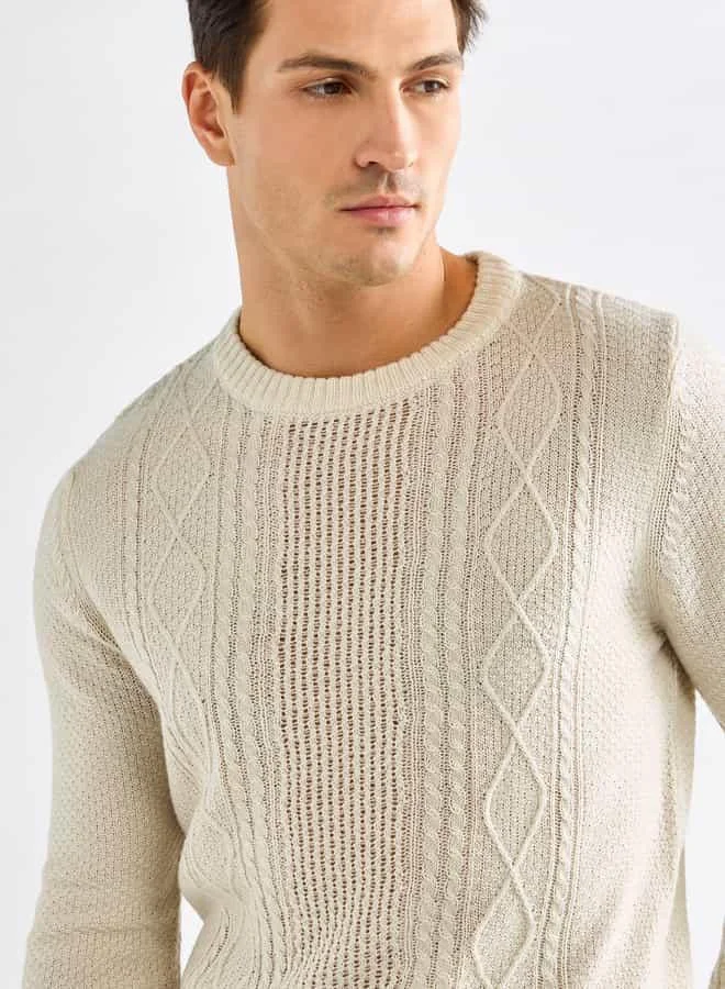 Splash FAV Textured Sweatshirt with Long Sleeves and Crew Neck