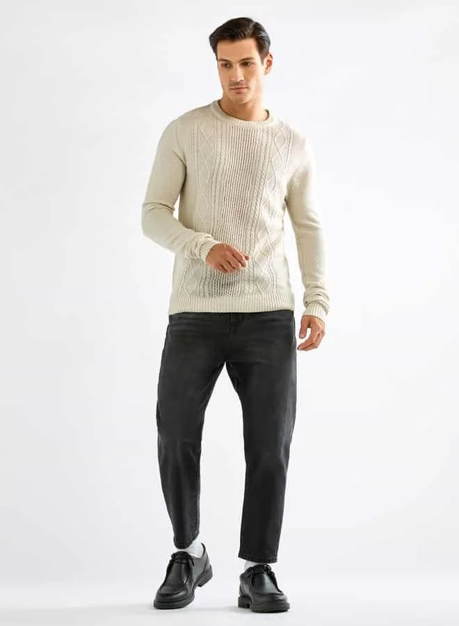 Splash FAV Textured Sweatshirt with Long Sleeves and Crew Neck