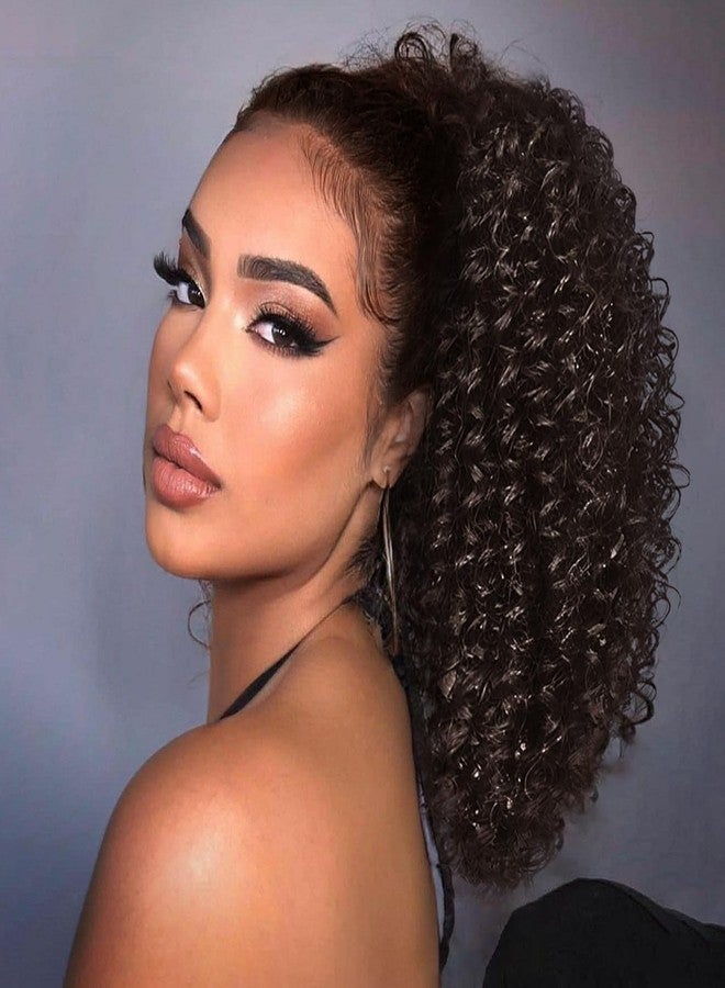 Vigorous Drawstring Ponytail Extension Short Afro Kinky Curly Brown Ponytail for African Women Fluffy Pony Tails Hair Extensions Synthetic Hairpiece for Daily Use - Image 1