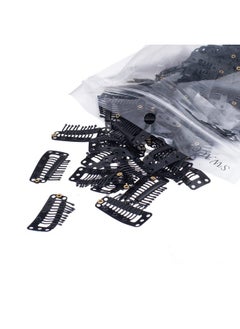 SWACC SWACC 100 Pcs U Shape Metailic Snap Clips ins for Hair Extension Hairpiece DIY Snap-Comb Wig Clips with Rubber (Black, 10-Teeth 9 holes)  - Image 1