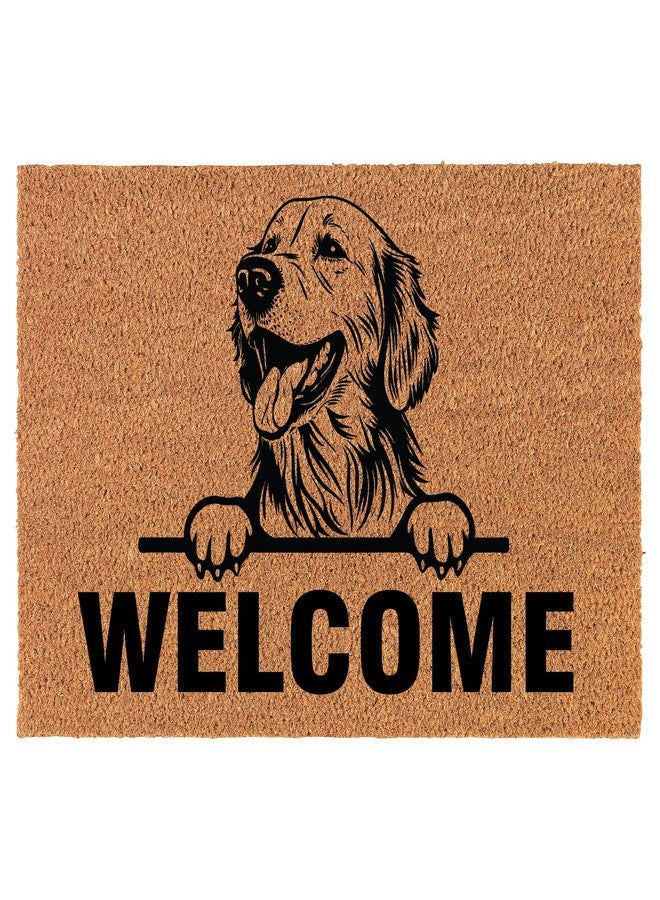 mip Welcome Doormat Coco Coir Door Mat Gift Welcome Peeking Golden Retriever (30" x 18") - Image 1