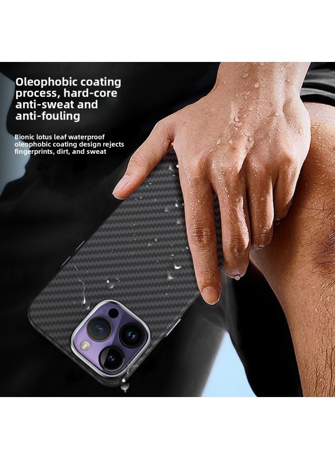 Generic - Carbon Fiber Kevlar For Iphone15Promax Phone Case For Iphone 16 Metal 13 Drop-resistant 12 Protective Case-Color:Black Metal Frame-Applicable Model:For Iphone13/14 - Image 1