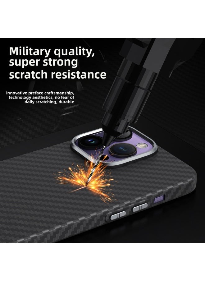 Generic - Carbon Fiber Kevlar For Iphone15Promax Phone Case For Iphone 16 Metal 13 Drop-resistant 12 Protective Case-Color:Black Metal Frame-Applicable Model:For Iphone13/14 - Image 1