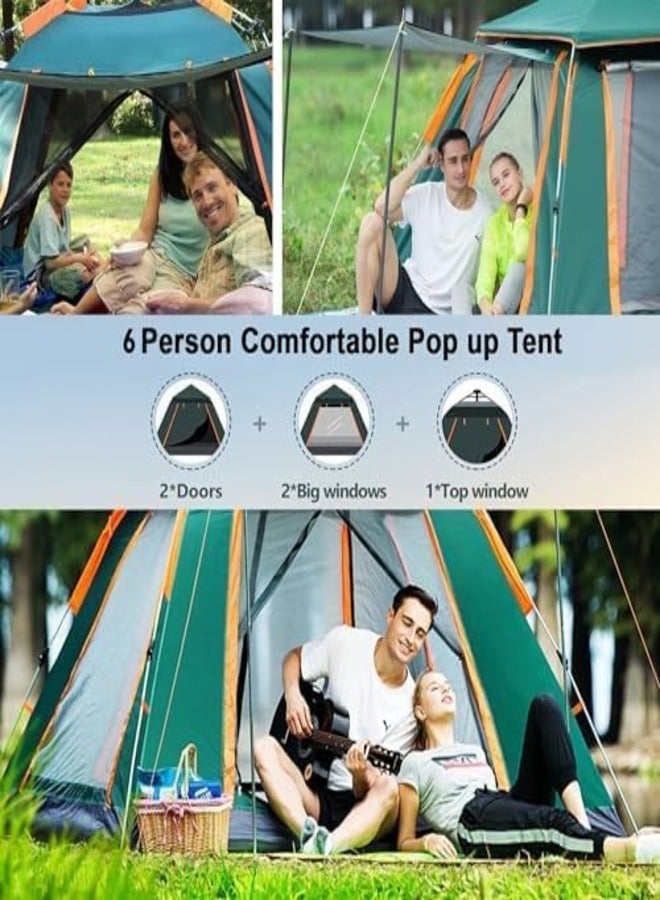 Generic 6 Person Camping Tent Automatic Instant Pop-Up Tent Lightweight Portable Tent Outdoor Camping Waterproof Windproof Camping Tent and Mesh Windows 2 Doors with Carry Bag - Image 4