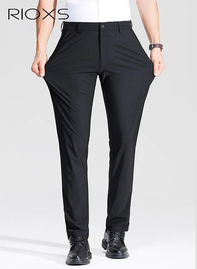 Men's Regular Fit Wrinkle-Free Stretch Dress Pants with Pockets, Light Grey - Image 5