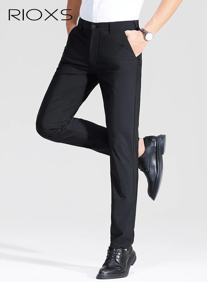 Men's Regular Fit Wrinkle-Free Stretch Dress Pants with Pockets, Light Grey - Image 4