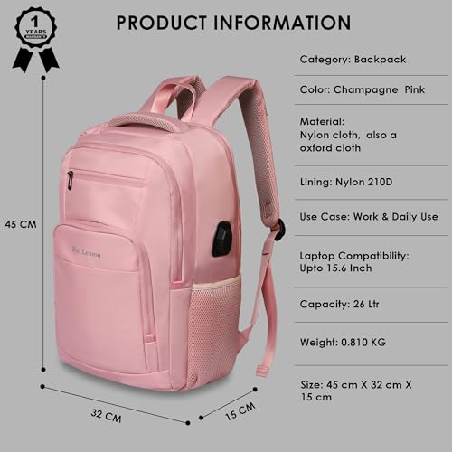 Red Lemon Swiss Pack 26L Waterproof Laptop Backpack – Pro Series 2025 Model, 15.6" Laptop Bag with Rain Cover for Men & Women, Ideal for Office, Travel, School & Daily Use (Champagne Pink) - Image 3