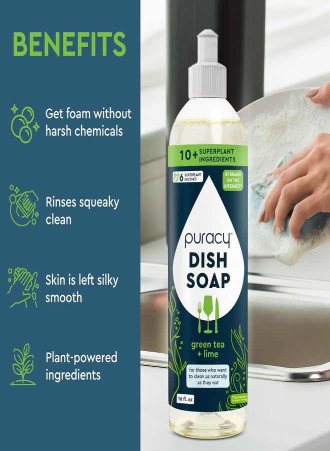 Puracy Natural Dish Soap Packs- Skin-Softening Plant-Based Dishwashing Soap, Non-Toxic Dish Soap, Organic Liquid Dishwashing Detergent Soap (Green Tea & Lime, 16 fl oz, 3 Pack) - Image 2