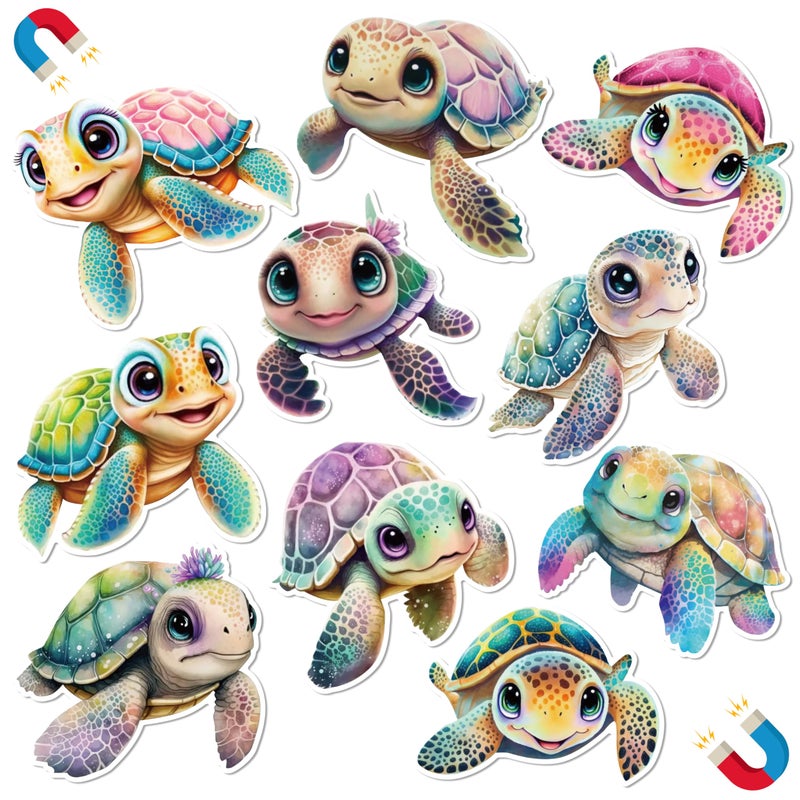 JAPBOR Cruise Door Decorations Magnetic - 10PCS Sea Turtle Cruise Magnet, Ocean Turtles Car Ship Cabin Refrigerator Magnets Decal, Sea Animal Fridge Magnetic Stickers for Home Kitchen Cabinet Decor - Image 1