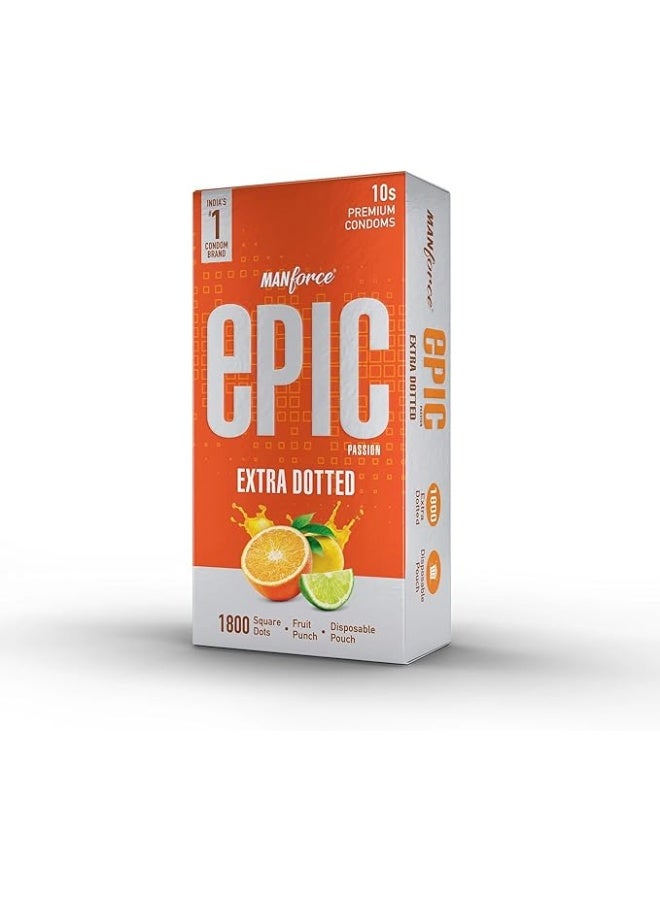 Manforce Epic Passion | Extra Dotted Condom for Intense Pleasure | Fruit Punch Flavour, 10 Pcs | With Disposable Pouch| Vegan | No Hard Chemicals| Super Thin| Lubricated Latex Condoms - Image 2