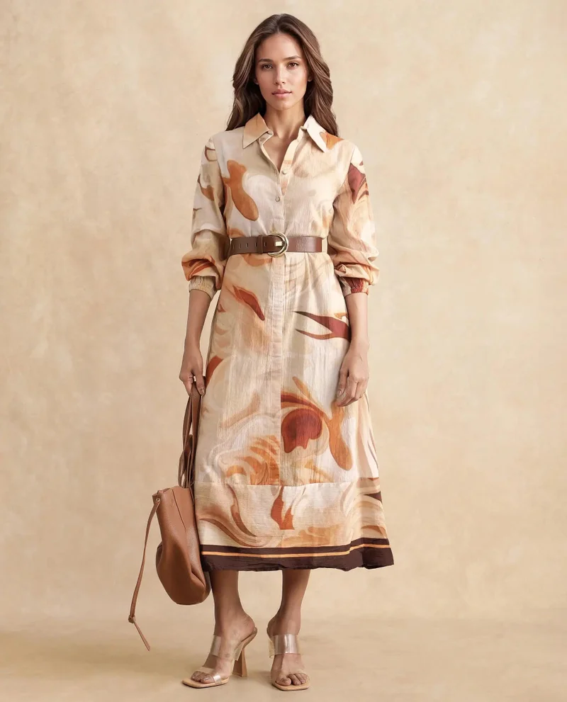 Rareism Women's Abstract Print Midi Dress