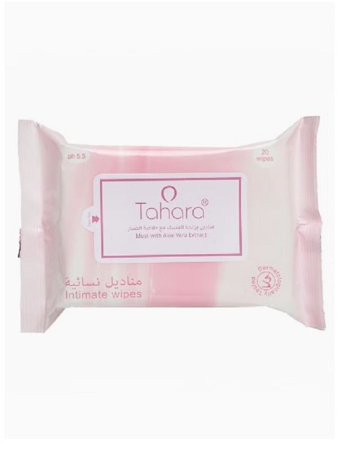 TAHARA Intimate Musk scented wet wipes pack With Aloe Vera Extract Contains 20 Pieces White 4g