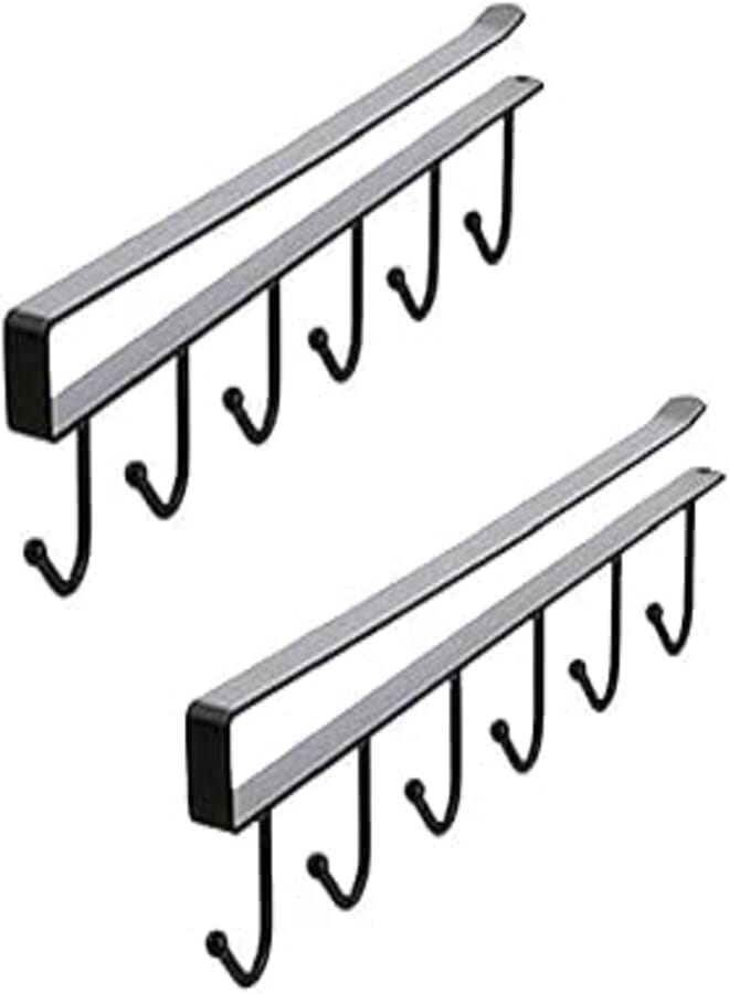 Spaceshoop Generic 2Pcs Multi-function Nail Free Under-the-closet Single Row Cup Coffee Mug Hooks Clapboard Interlayer Storage Rack Shelf Chest Tie Scarf Hanger Rack