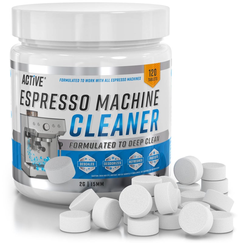 ACTIVE Espresso Machine Cleaning Tablets Descaling - 120 Tabs | Compatible with Breville Barista Express, Gaggia, Delonghi, Jura, Philips | Expresso Maker Backflush Oil Remover Solution Clean Tablet - Image 1