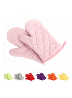 KASTWAVE Oven Mitts - 2 Pcs Heat Resistant Kitchen Gloves for Oven, Non-Slip BBQ Mittens with Infill Cotton for Grilling/Baking/Cooking -Enhance Your Culinary Experience with Cooking Gloves (Pink)  - Image 1