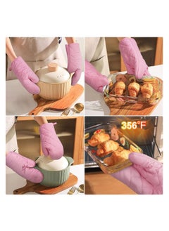 KASTWAVE Oven Mitts - 2 Pcs Heat Resistant Kitchen Gloves for Oven, Non-Slip BBQ Mittens with Infill Cotton for Grilling/Baking/Cooking -Enhance Your Culinary Experience with Cooking Gloves (Pink)  - Image 3