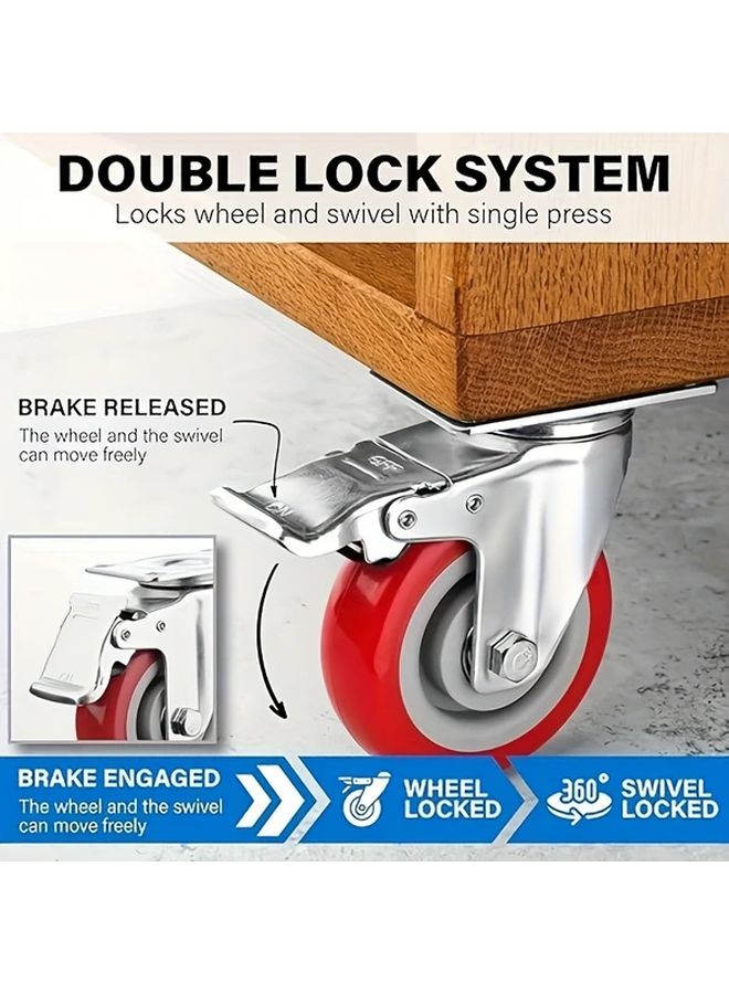 قطعتان 2 من مجموعة عجلات صناعية مقاس 5 بوصة مع عجلتين مزودتين بفرامل متينة من البولي يوريثان - Image 1