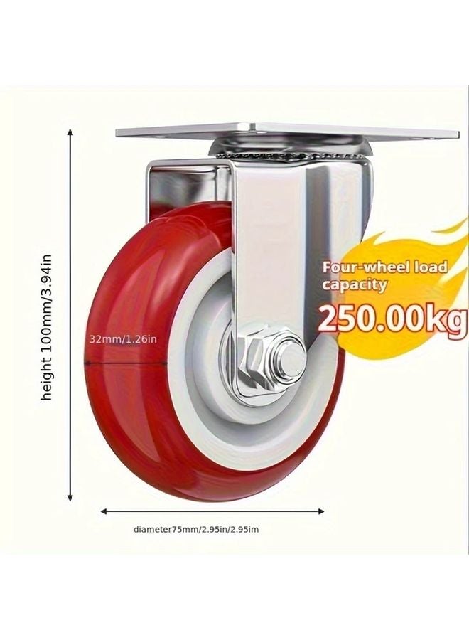 قطعتان 2 من مجموعة عجلات صناعية مقاس 5 بوصة مع عجلتين مزودتين بفرامل متينة من البولي يوريثان - Image 3