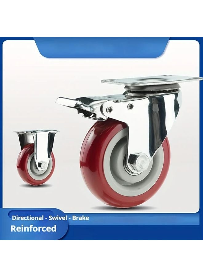 قطعتان 2 من مجموعة عجلات صناعية مقاس 5 بوصة مع عجلتين مزودتين بفرامل متينة من البولي يوريثان - Image 2