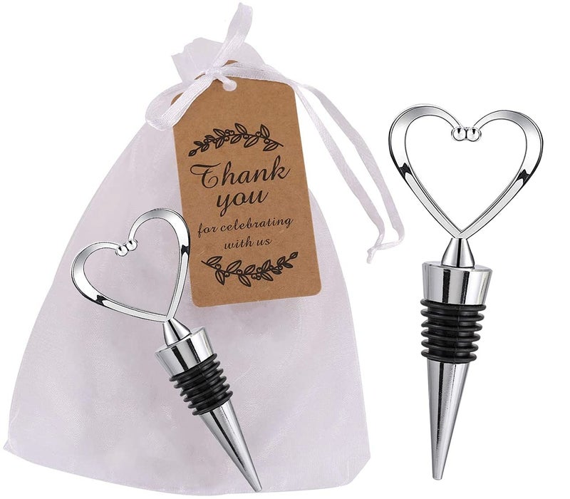 16Pcs Lovely Heart Wine Bottle StoppersSilver Beverage Reusable Plug Kitchen Bar Decor for Wedding Birthday Christmas Gifts with Kraft Tags Silver Heart16