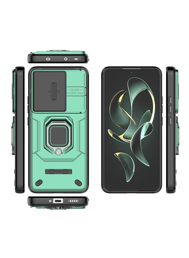 Xiaomi 13T / Xiaomi 13T Pro Case,Shockproof Case,Anti-Fall Drop Protection ,Built-in Slide Anti-Scratch Camera Lens Cover,Integrated 360 Degree Rotating Ring Kickstand, Green - Image 2