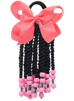 12 Pieces Braid Extension, with Elastic Bowknot Tie Clip in Braids Hair, Extensions Wig for Children Girls Wigs with Bead Decoration Synthetic Hairpiece Black Color Natural Soft, Daily Wear