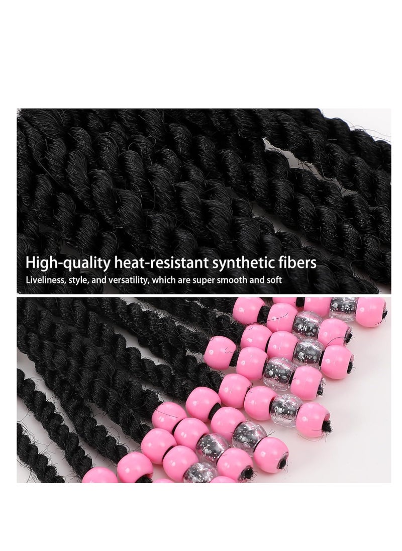 SYOSI - 12 Pieces Braid Extension, with Elastic Bowknot Tie Clip in Braids Hair, Extensions Wig for Children Girls Wigs with Bead Decoration Synthetic Hairpiece Black Color Natural Soft, Daily Wear - Image 1
