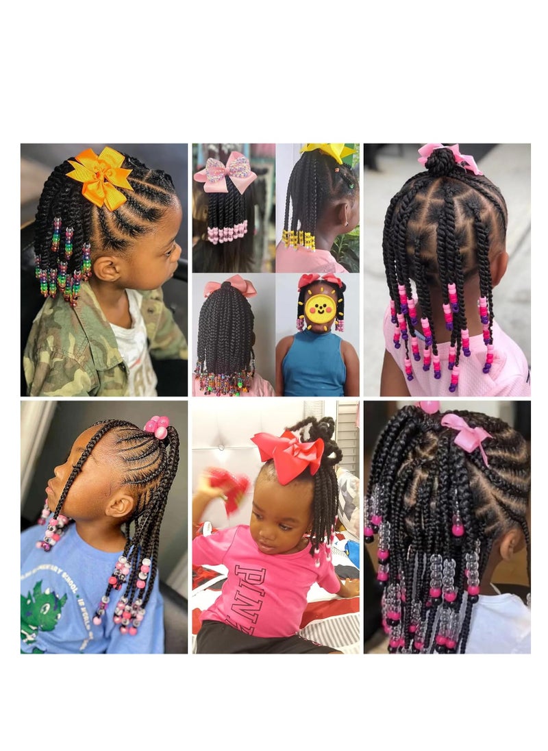 SYOSI - 12 Pieces Braid Extension, with Elastic Bowknot Tie Clip in Braids Hair, Extensions Wig for Children Girls Wigs with Bead Decoration Synthetic Hairpiece Black Color Natural Soft, Daily Wear - Image 1