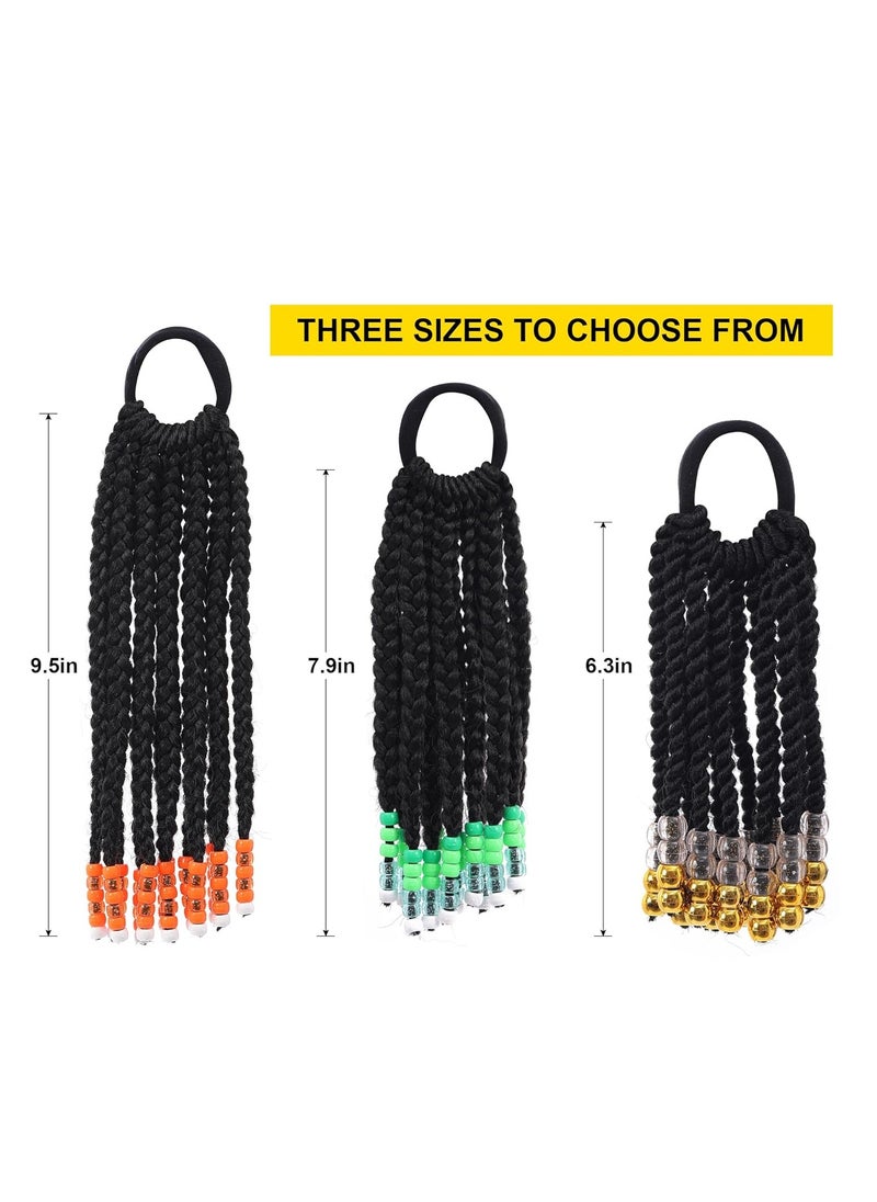 SYOSI - 12 Pieces Braid Extension, with Elastic Bowknot Tie Clip in Braids Hair, Extensions Wig for Children Girls Wigs with Bead Decoration Synthetic Hairpiece Black Color Natural Soft, Daily Wear - Image 1