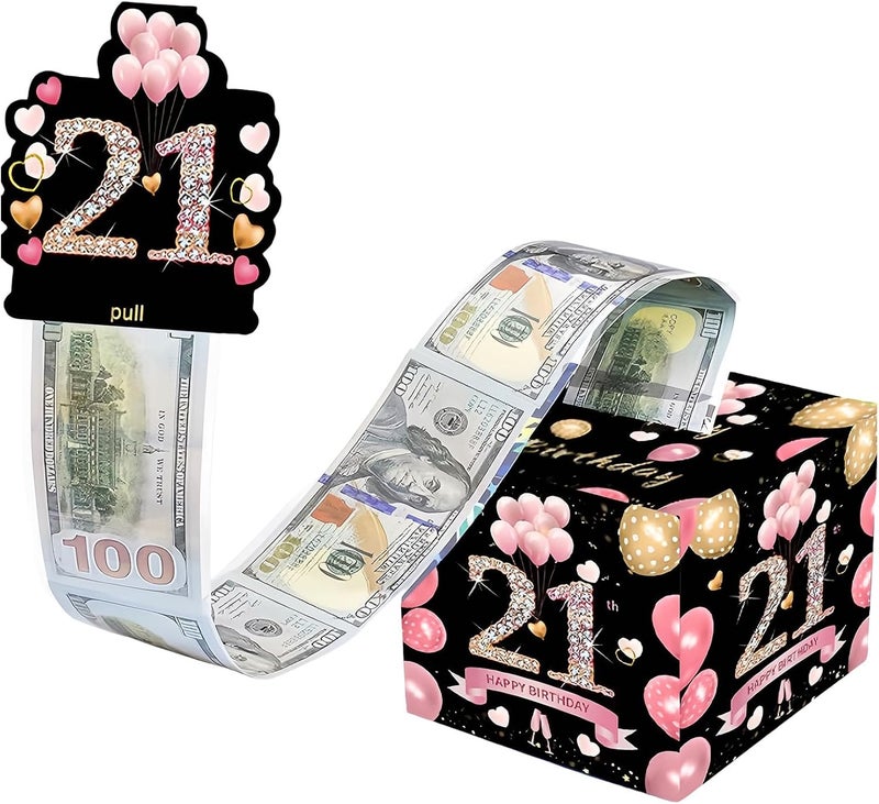 Mienocol 21th Birthday Money Box for Cash Gift,Black Pink Pull Surprise Money Gift Box for Lady 21th Birthday Presents,Birthday Gift Money Box Money Presentation Box for Cash Gifts Birthday - Image 1