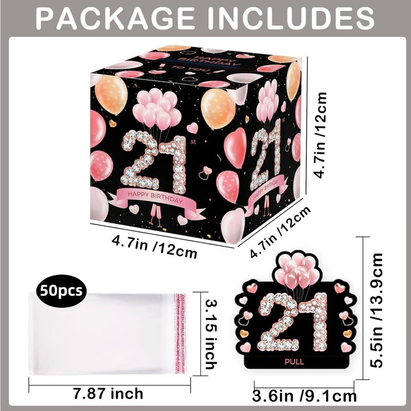 Mienocol 21th Birthday Money Box for Cash Gift,Black Pink Pull Surprise Money Gift Box for Lady 21th Birthday Presents,Birthday Gift Money Box Money Presentation Box for Cash Gifts Birthday - Image 2