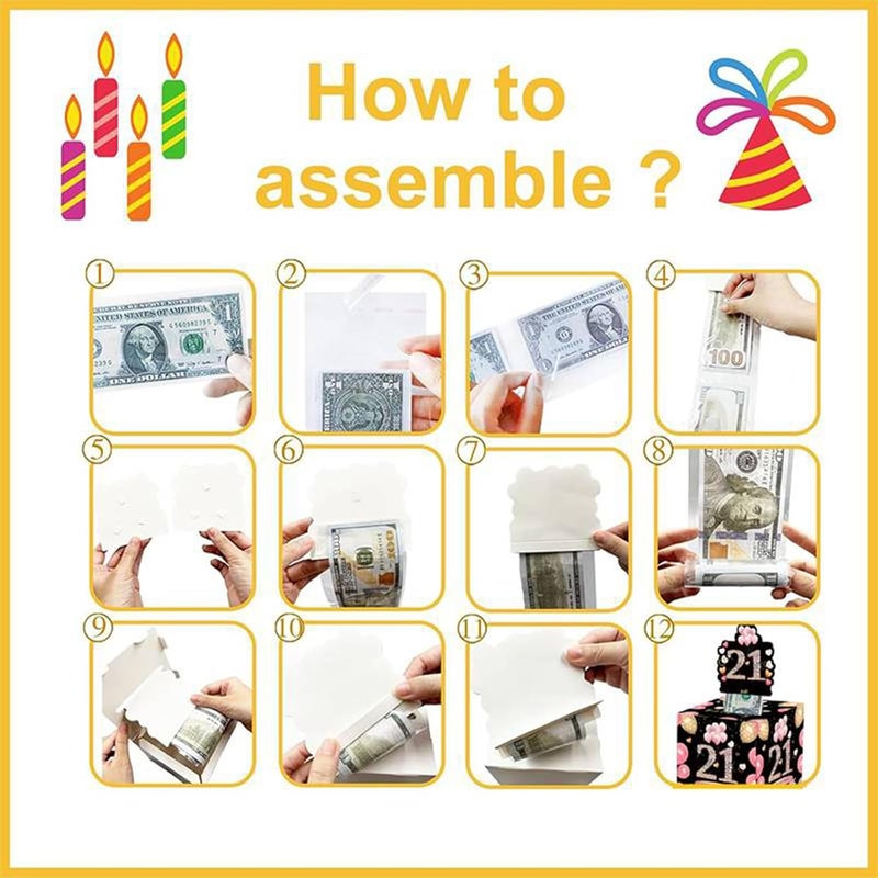 Mienocol 21th Birthday Money Box for Cash Gift,Black Pink Pull Surprise Money Gift Box for Lady 21th Birthday Presents,Birthday Gift Money Box Money Presentation Box for Cash Gifts Birthday - Image 3