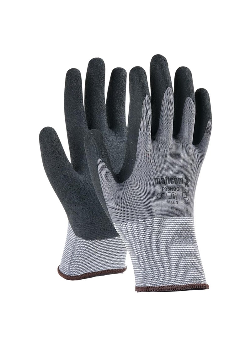 mallcom - Mallcom Safety Glloves, P35NBG Grey Polyester 15 Gauge Seamless Liner Coated Sandy Finish Nitrile Gloves for Industrial, Household Cleaning, Gardening, Dish-Washing and Scrubbing, Pack 12, Size - XL - Image 1