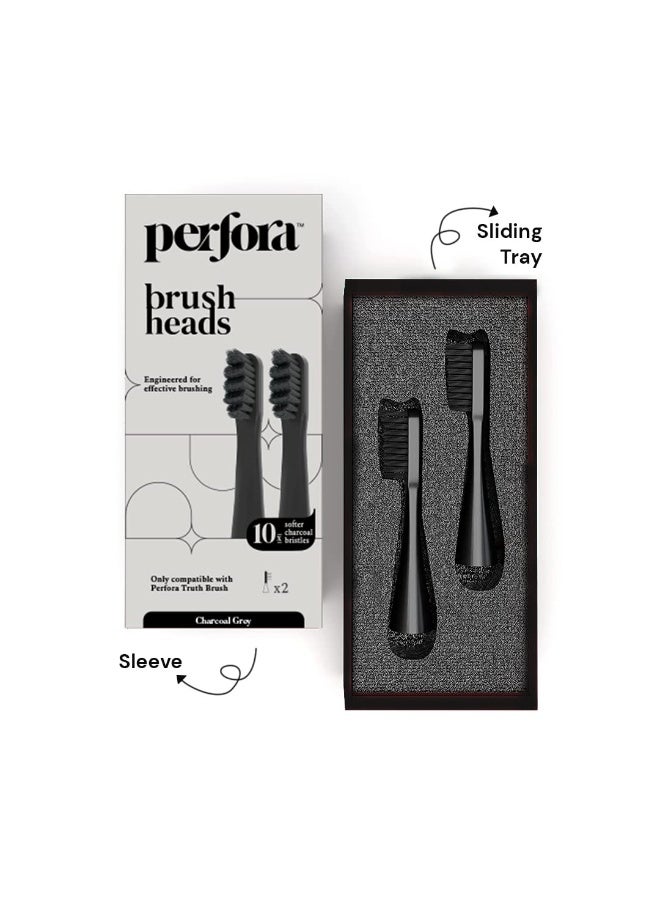 Perfora Replacement Brush Heads For Perfora Electric Truthbrush Model - 001 | Toothbrush For Effective Brushing & Plaque Removal For Healthier Smile With Soft Bristles | Charcoal Grey | Pack of 2 - Image 2