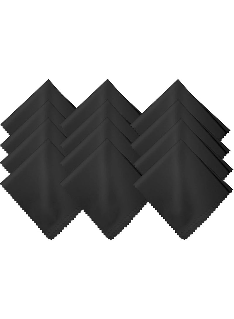12-Pack Microfiber Cleaning Cloths for Glasses, Lenses & Screens - 15x18cm (5.9x7 Inch) Black Wipes with Serrated Edges - Eyeglass, Sunglass, Phone, Camera, Laptop & Jewelry Cleaner - Image 1