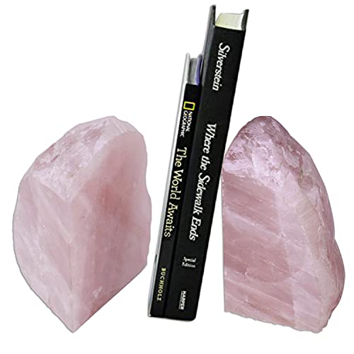 AMOYSTONE Decorative Rose Quartz Crystal Bookends  NonSlip Rubber Bumpers for Cookbooks  Encyclopedias 1 Pair 34 LBS
