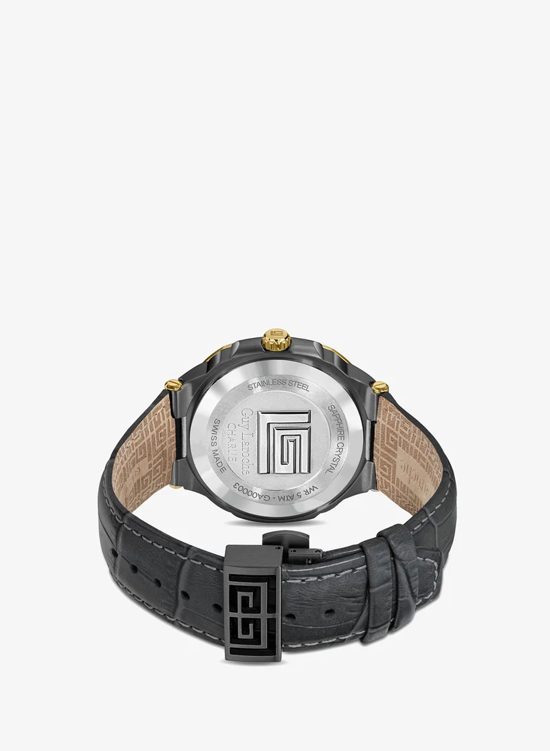Guy Laroche  Charlie Watch for Men with Grey Genuine Leather Strap 45 mm 5 Atm for Men | Best Price UAE
