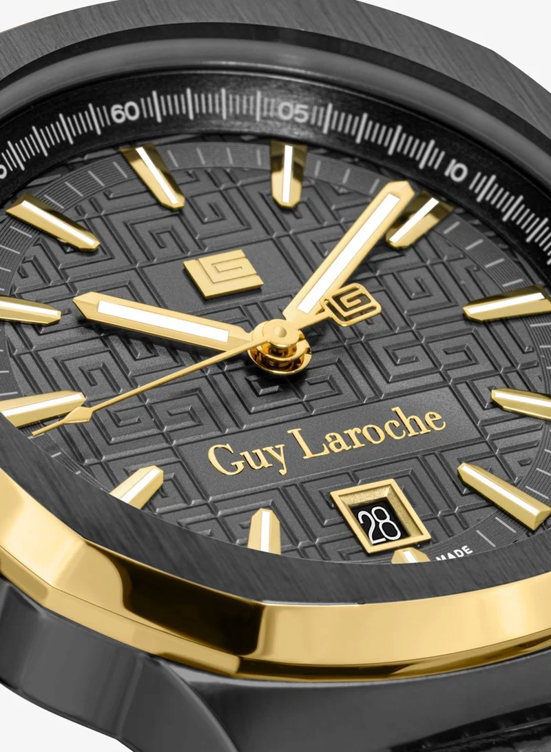 Guy Laroche  Charlie Watch for Men with Grey Genuine Leather Strap 45 mm 5 Atm for Men | Best Price UAE