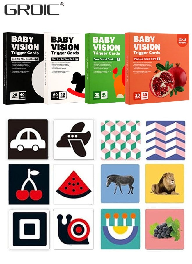 GROIC 80 PCs 160 Page High Contrast Baby Flashcard, Black White Colorful Visual Stimulation Learning Activity Card for Babies Ages 0-3-6-12-36 Months, 5.7'' x 5.7'' Newborn Infants Toys Gift  - Image 1