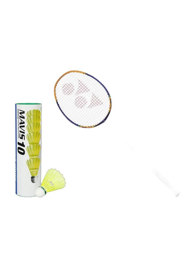 Yonex Nanoray 9 Royal Blue 3U G5 + Mavis 10 Green Cap Slow Badminton Shuttlecock 6 Pack, Yellow Pack  - Image 1