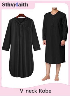 Sthxyfaith Muslim Black Men’s Robe, Pajamas Night Sleep Cotton Robe  - Image 1