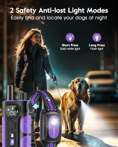 SLOPEHILL Dog Shock Collar,4200FT Dog Training Collar with Remote,IPX8 Waterproof E-Collar with Beep,Vibration,Shock,Flash Light,No Shock Mode,Electric Shock Collar for Small Medium Large Dog,Purple - Image 3